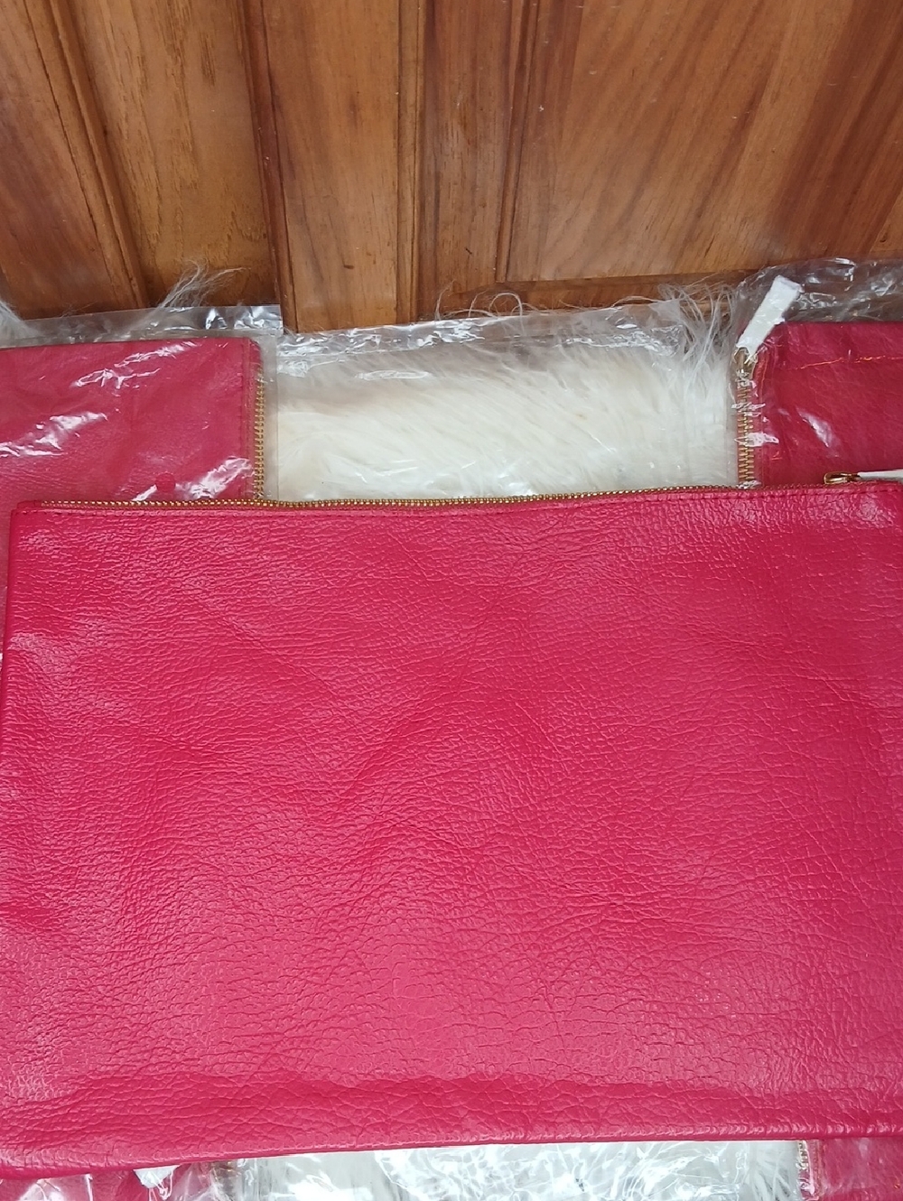 Pink Leatherette Zip Clutch/Cosmetics/Toiletry Bag
